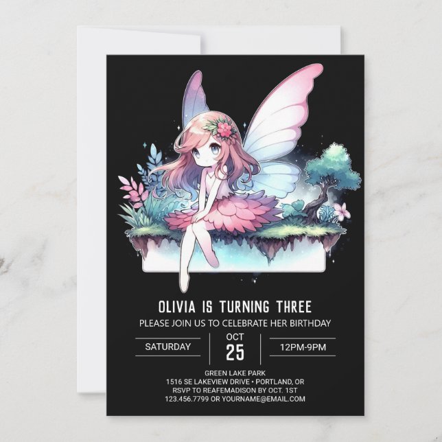 Invitación Fantasy Whimsy Fairy Birday (Anverso)