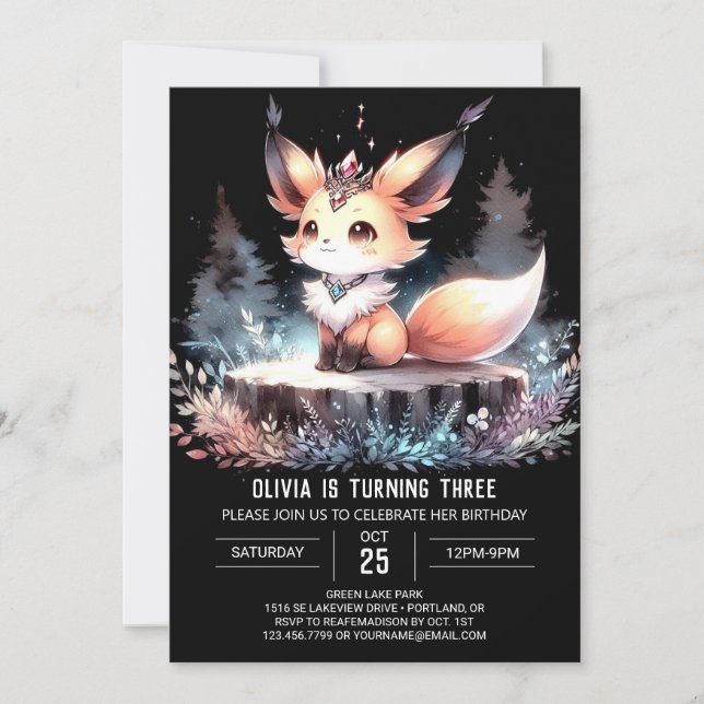 Invitación Fantasy Whimsy Fox Birday digital (Anverso)
