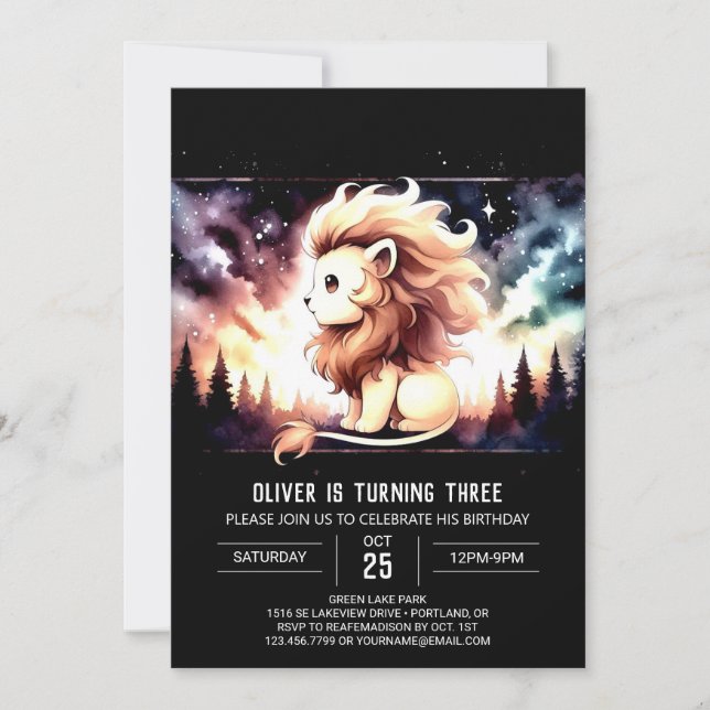 Invitación Fantasy Whimsy Lion Birday (Anverso)
