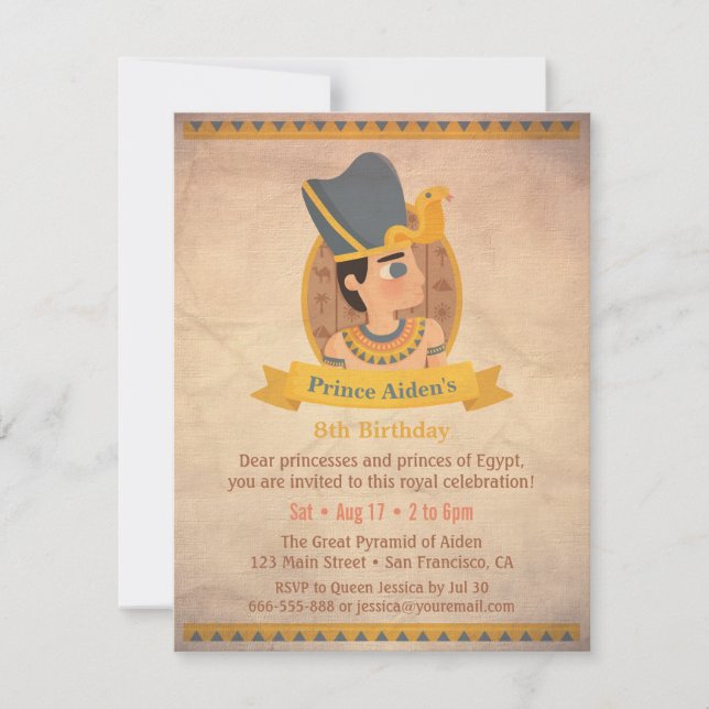 Invitación Faraón Egipcio Temático Niños Fiesta de Cumpleaños (Anverso)