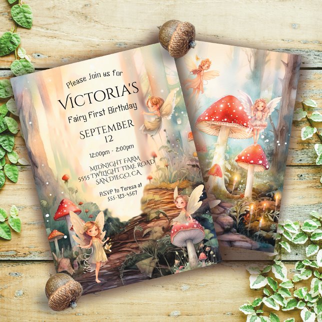 Invitación Fariy 1er cumpleaños Toadstool Bosque Encantado (Subido por el creador)