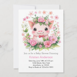 Invitación Farm Adventure Pink Piglet Chica Baby Shower