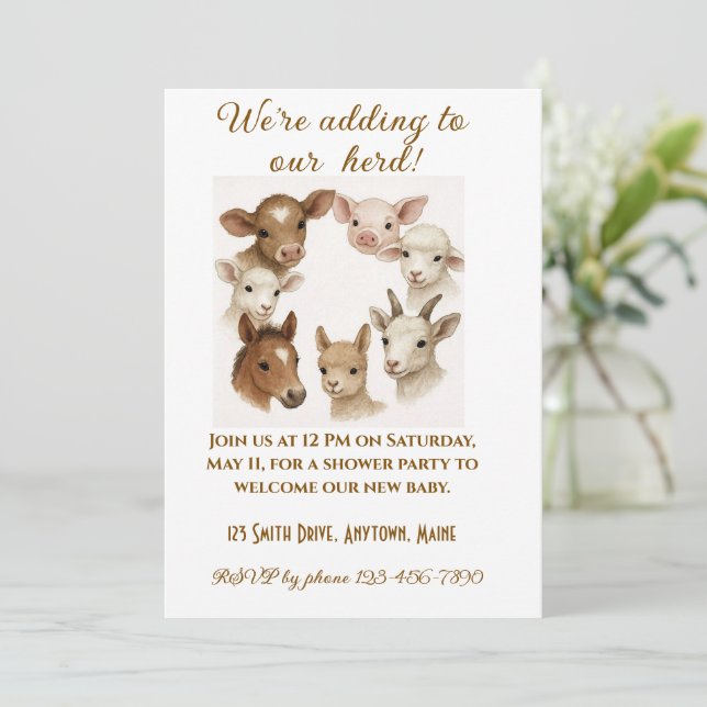 Invitación Farm Animal Baby Shower Invitation (Anverso de pie)