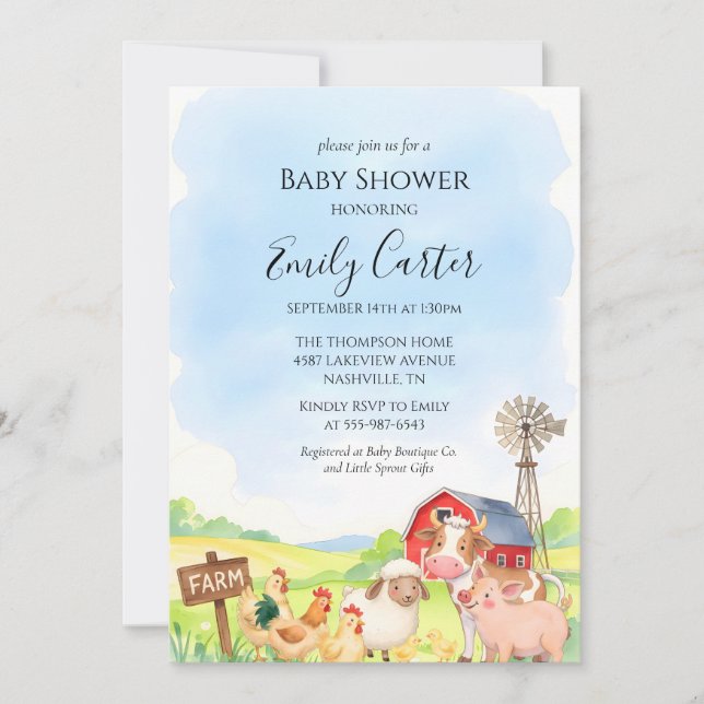 Invitación Farm Animal Baby Shower Invitation (Anverso)