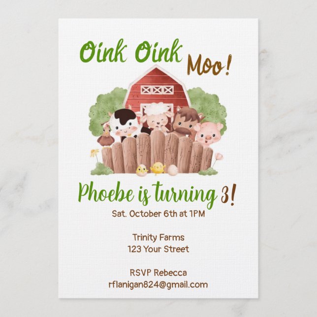 Invitación Farm Animal Barnyard Birthday Invitation (Anverso)
