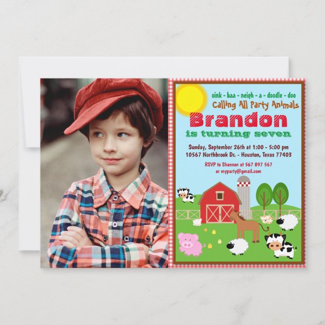 Invitación Farm Animal Barnyard Kids Birthday Photo (Anverso)