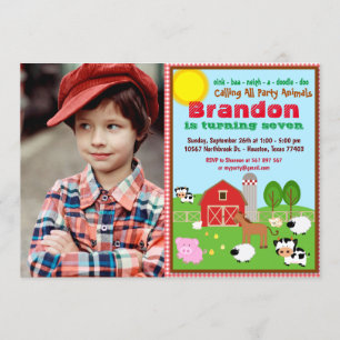 Invitación Farm Animal Barnyard Kids Birthday Photo