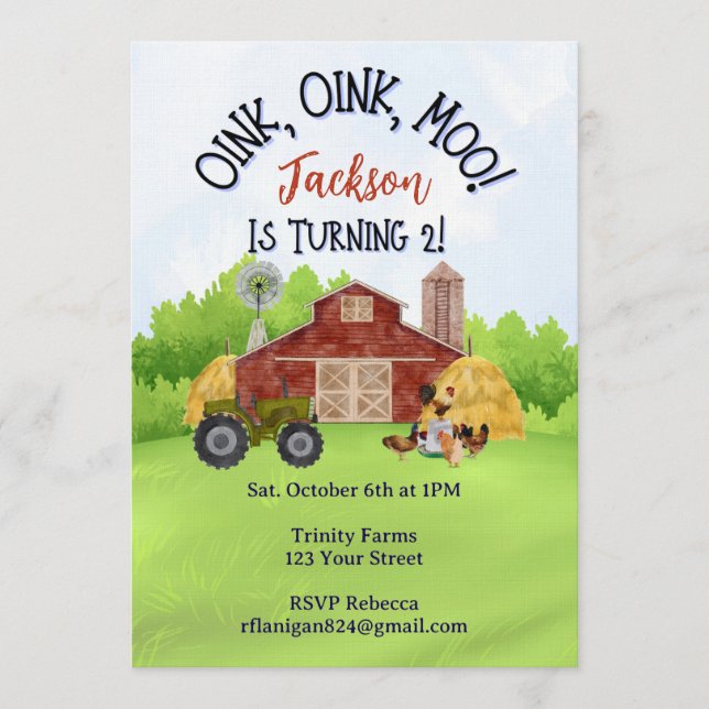 Invitación Farm Animal Barnyard Second Birthday Invitation (Anverso)