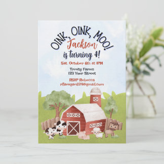 Invitación Farm Animal Barnyard Second Birthday Invitation