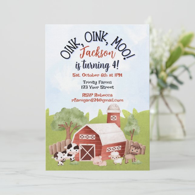 Invitación Farm Animal Barnyard Second Birthday Invitation (Anverso de pie)