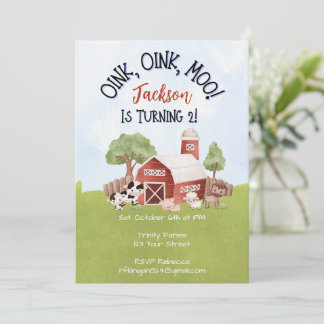 Invitación Farm Animal Barnyard Second Birthday Invitation