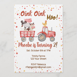 Invitación Farm Animal Barnyard Second Birthday Invitation