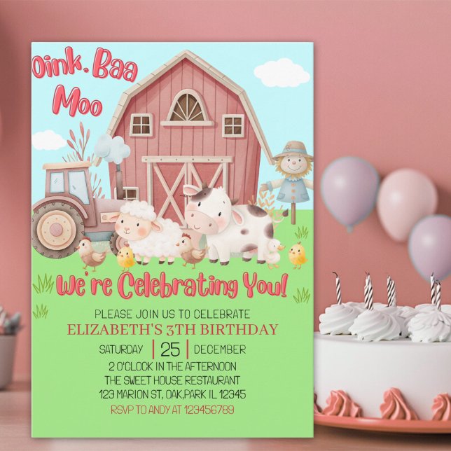 Invitación Farm Animal Birthday for Girls – Barnyard Party  (Subido por el creador)