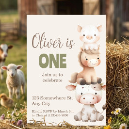 Invitación Farm Animals 1st Birthday Barnyard Baby Boy