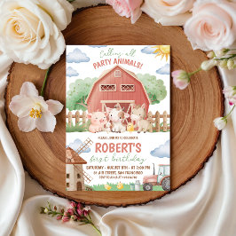 Invitación Farm Animals 1st Birthday Invitation
