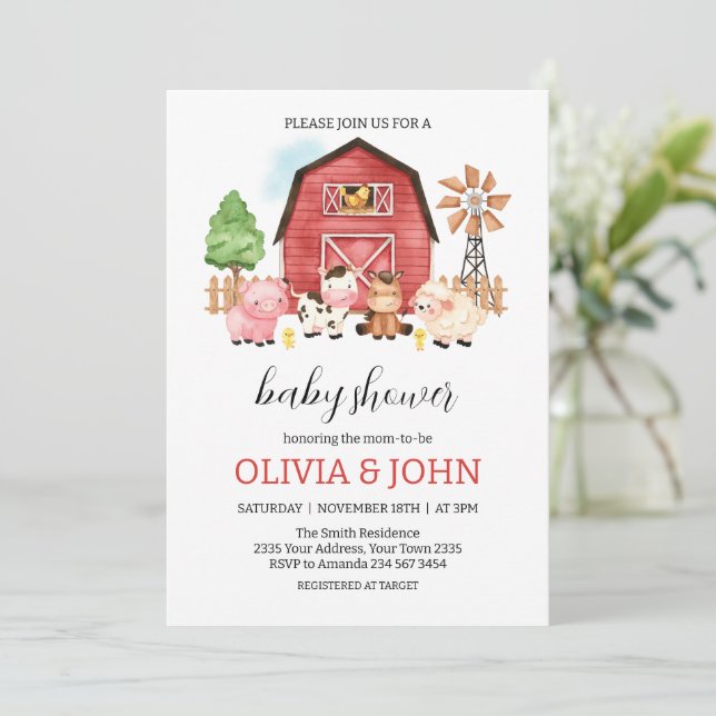 Invitación Farm Animals Baby Shower (Anverso de pie)