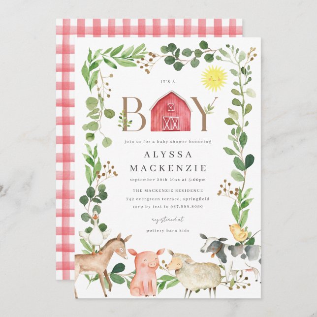 Invitación Farm Animals Baby Shower Invitation (Anverso / Reverso)