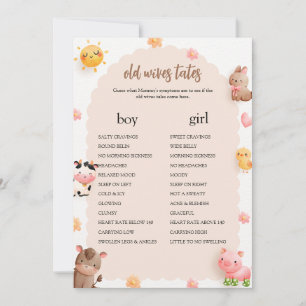 Invitación Farm Animals Baby Shower Old Wives Tale Game Card