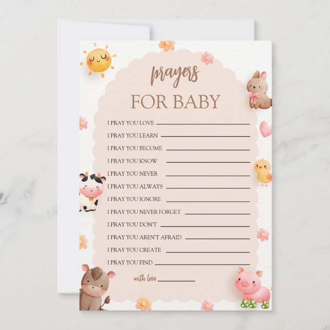 Invitación Farm Animals Baby Shower Prayers For Baby Card (Anverso)