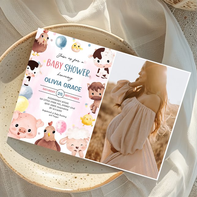 Invitación Farm Animals Balloons Barnyard Baby Shower Photo (Subido por el creador)