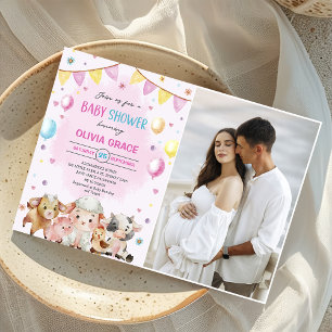 Invitación Farm Animals Balloons Barnyard Baby Shower Photo