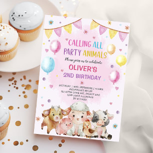 Invitación Farm Animals Balloons Barnyard Birthday Party