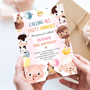 Invitación Farm Animals Balloons Barnyard Birthday Party