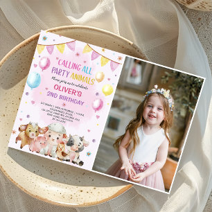 Invitación Farm Animals Balloons Barnyard Foto de cumpleaños