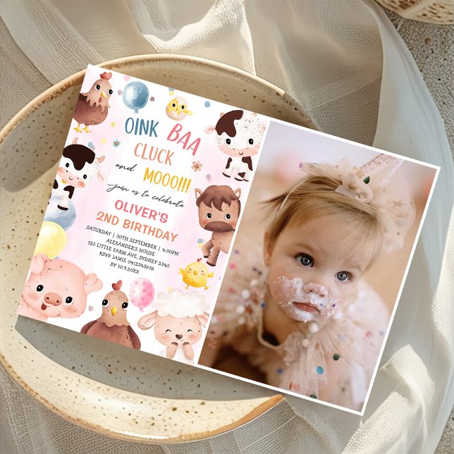 Invitación Farm Animals Balloons Barnyard Foto de cumpleaños (Subido por el creador)