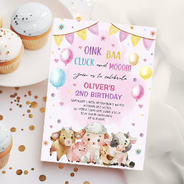 Invitación Farm Animals Barnyard Balloon Birthday Party