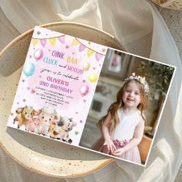 Invitación Farm Animals Barnyard Balloon Birthday Photo