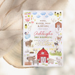 Invitación Farm Animals Barnyard Bash Birthday Party<br><div class="desc">¡Celebra el gran día de tu pequeño granjero con esta invitación de cumpleaños! Esta invitación a la fiesta de cumpleaños incluye un marco lleno de encantadores ilustraciones de animales de granja. Hay dos cerditos, una familia de patos, vacas, conejos conejitos, un caballo y un burro, cabras, algunas ovejas, un gato...</div>