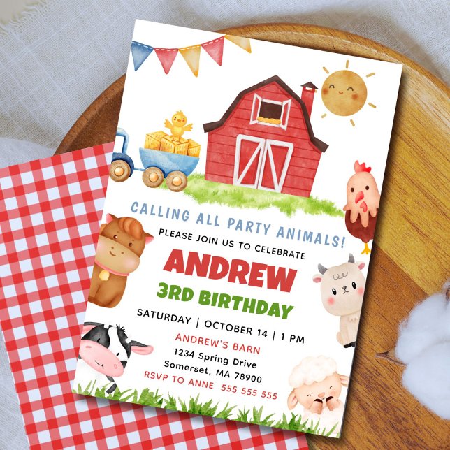 Invitación Farm Animals Barnyard Bash Ranch Birthday Party (Calling all animals! Cute editable farm birthday invitation for a fun barnyard party.)
