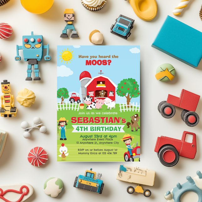 Invitación Farm Animals Barnyard Birthday Party (Farm Animals Barnyard Red Tractor Birthday )