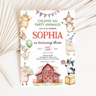Invitación Farm Animals Barnyard Birthday Party