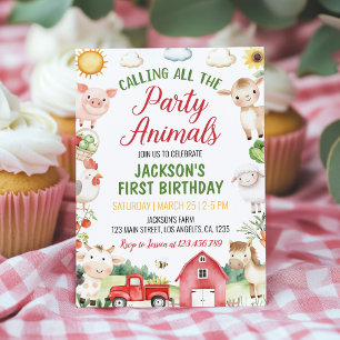 Invitación Farm Animals Barnyard Birthday Party