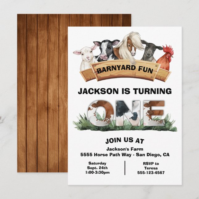 Invitación Farm Animals Barnyard Fiesta de cumpleaños del Rót (Anverso / Reverso)