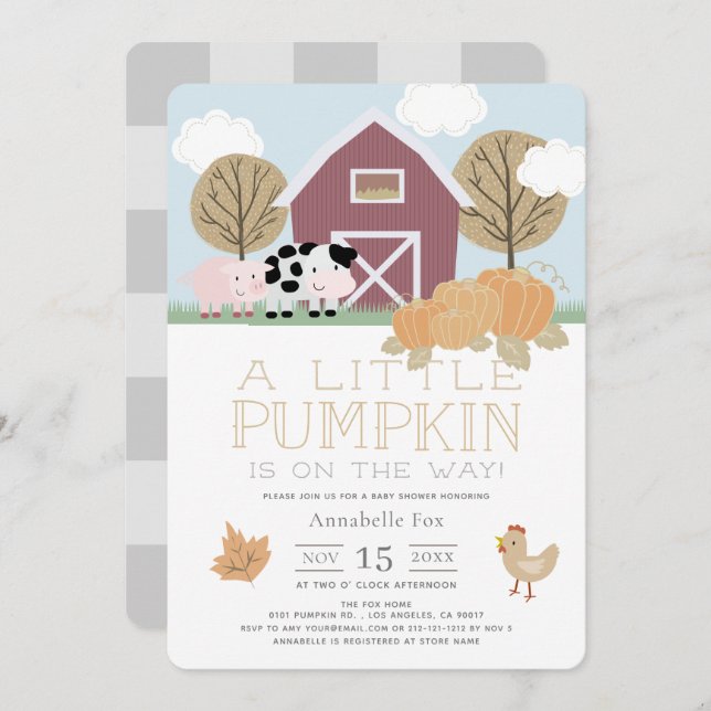 Invitación Farm Animals Barnyard Pumpkin Baby Shower (Anverso / Reverso)