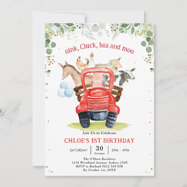 Invitación Farm Animals Birthday Invitation (Anverso)