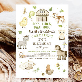 Invitación Farm Animals Boy Green Barnyard Birthday