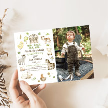 Farm Animals Boy Green Barnyard Foto de cumpleaños