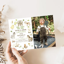 Invitación Farm Animals Boy Green Barnyard Foto de cumpleaños
