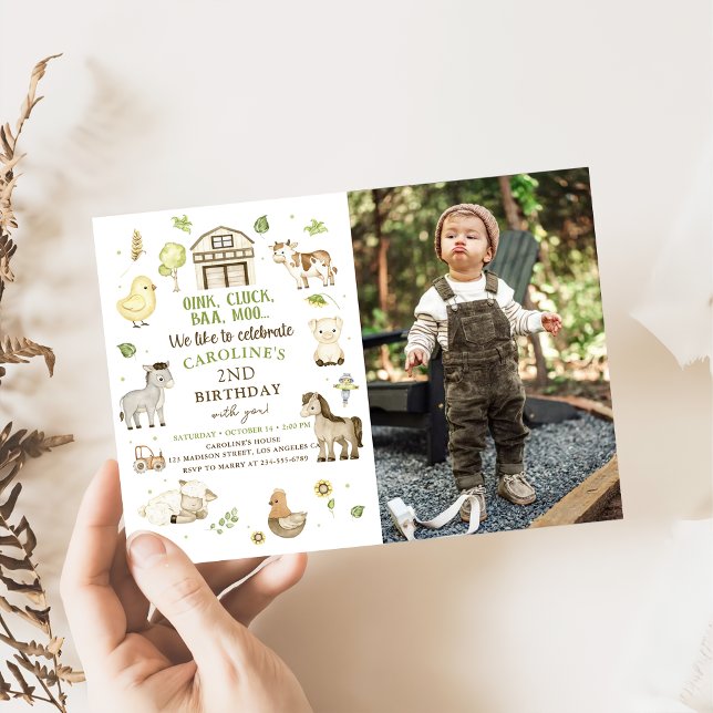 Invitación Farm Animals Boy Green Barnyard Foto de cumpleaños (Subido por el creador)