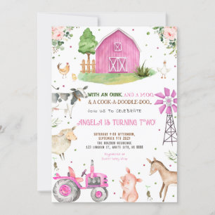 Invitación Farm Animals Chica Fiesta de cumpleaños