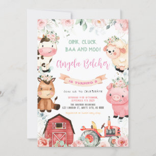Invitación Farm Animals Chica Fiesta de cumpleaños