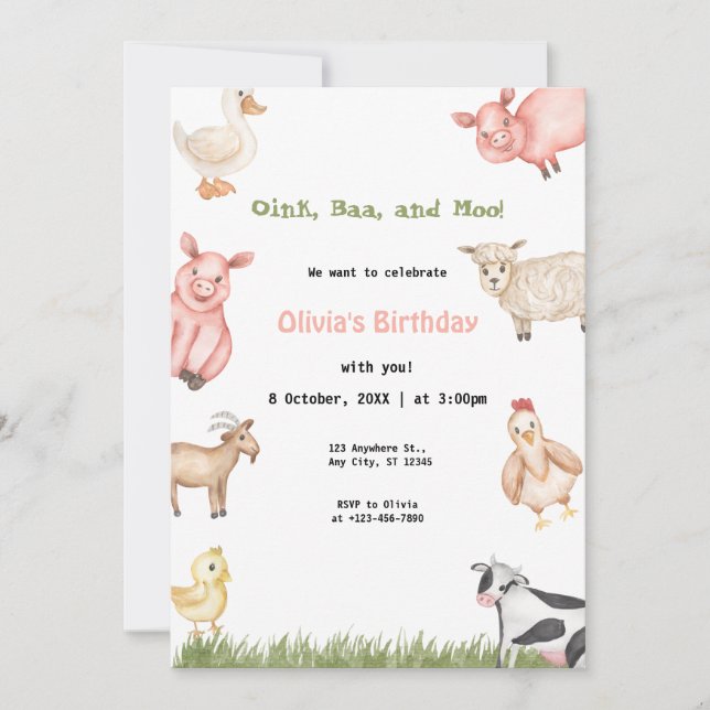 Invitación Farm Animals Chica Gingham Barnyard Birthday party (Anverso)