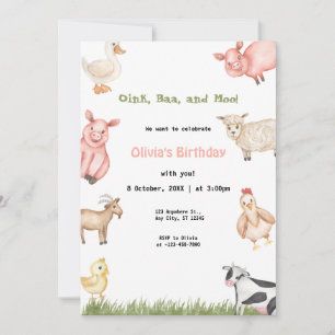 Invitación Farm Animals Chica Gingham Barnyard Birthday party