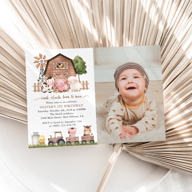 Invitación Farm Animals, Cute Animals, Barn, First Birthday (Subido por el creador)