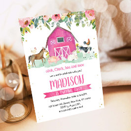 Invitación Farm Animals Oink Baa Moo Pink Girl 1st Birthday