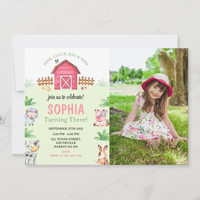 Invitación Farm Animals Photo Birthday Party (Anverso)